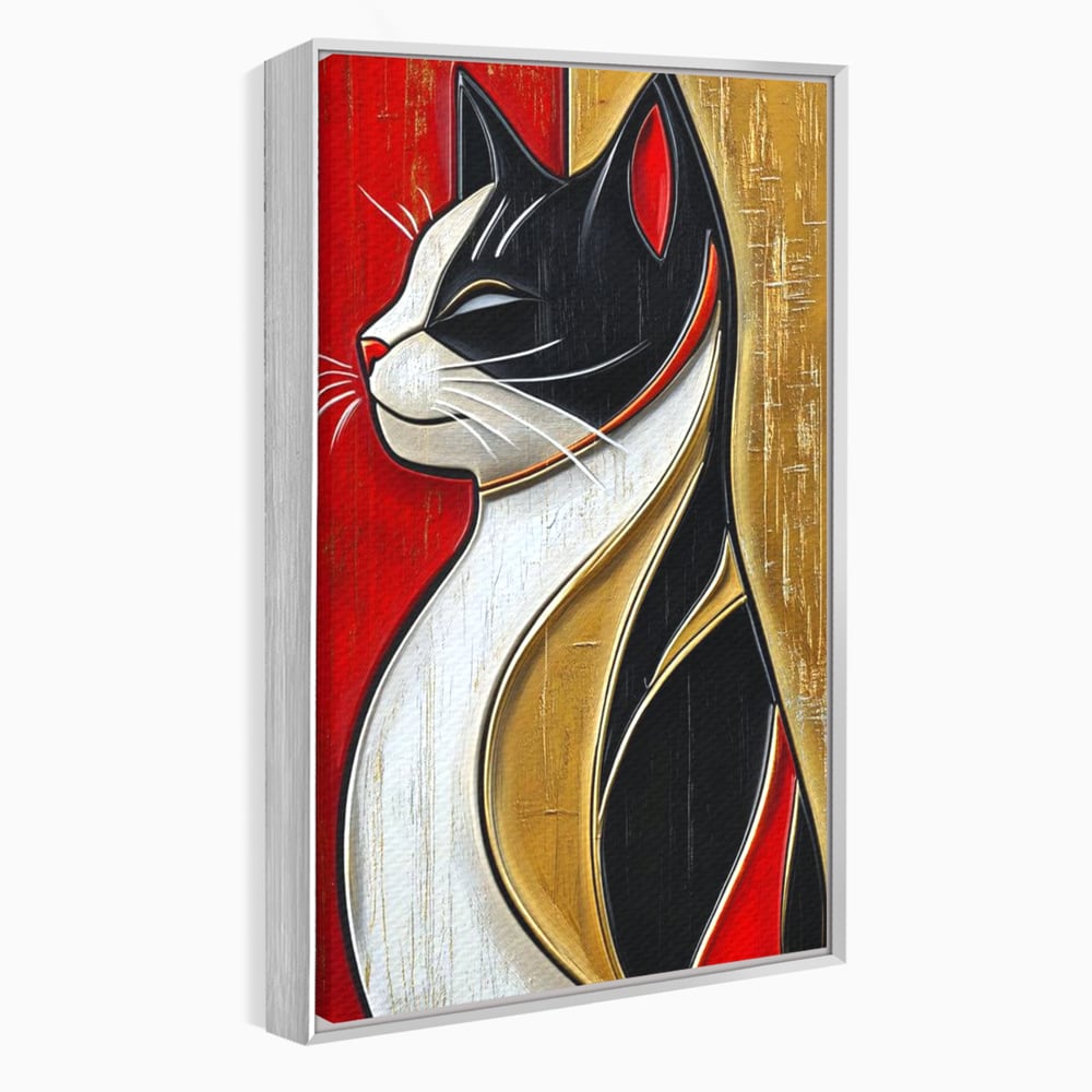 Tablou canvas cu tablou canvas cu pisica in profil, in rama de aluminiu argintiu